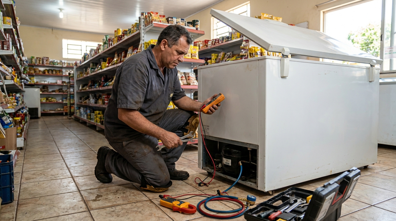 Troca de termostato de freezer em atendimento em Cascavel‑PR